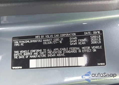 2017 Volvo S90 T6 Inscription из США, поврежденный, VIN YV1A22ML0H1007352